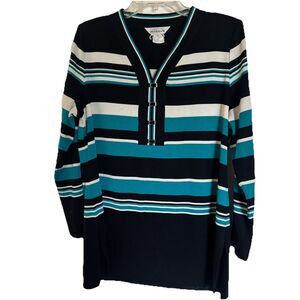 Exclusively Misook PulloverStriped Sweater w/Side Slits Metal Deco Size Large